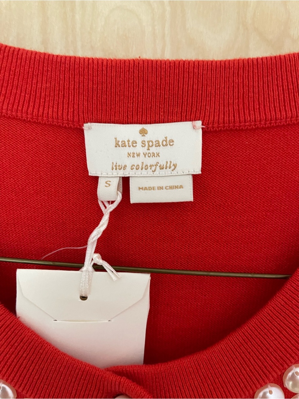kate spade Red Pearl-Embellished Crewneck Cardigan - Picture 4 of 9